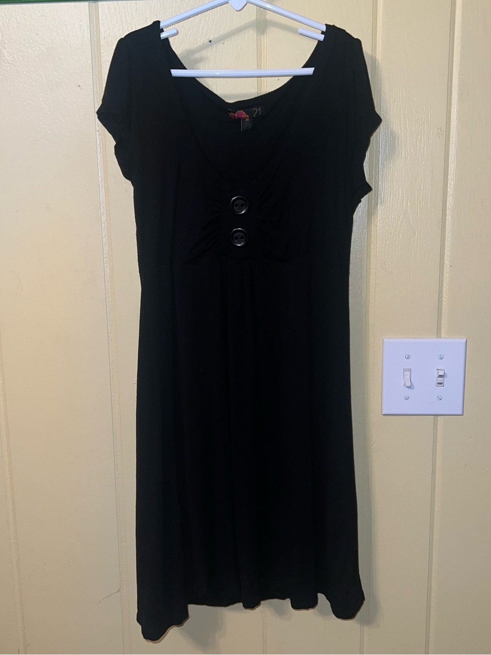 Forver 21 Black Y2K Babydoll Button Front Mini Short Sleeve Casual Dress Size M - Picture 5 of 7